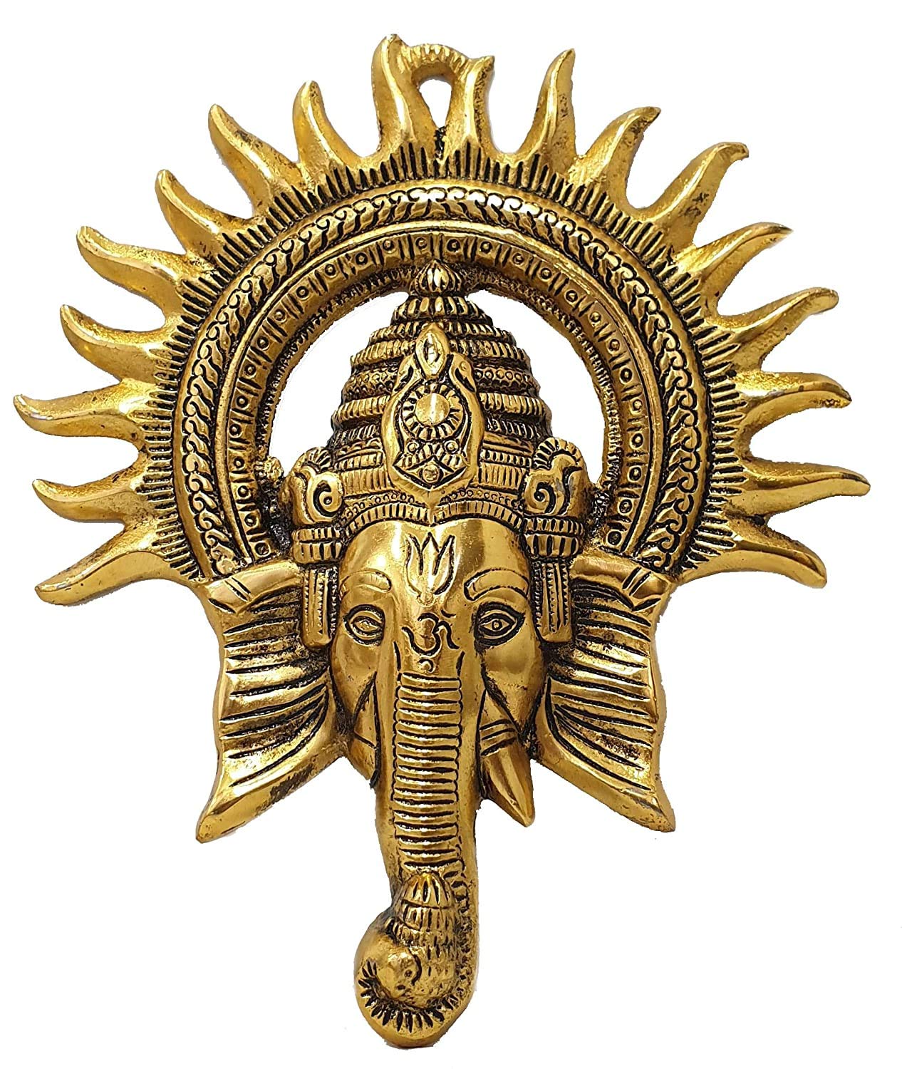 Rsn Gold Metal Decorative Beautiful Elegant Ganesha Wall Hanging For Home Decor (8 X 9.5Inch)